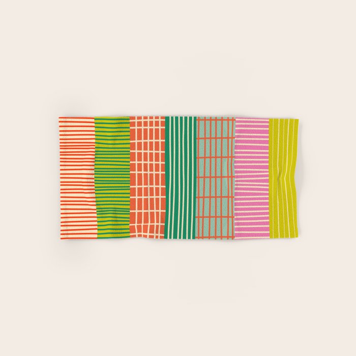 Finnish Patchwork Stripes Pattern Orange Green Pink Chartreuse Bath Towel Gallery Image 1