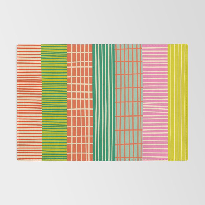 Finnish Patchwork Stripes Pattern Orange Green Pink Chartreuse Rug Gallery Image 2