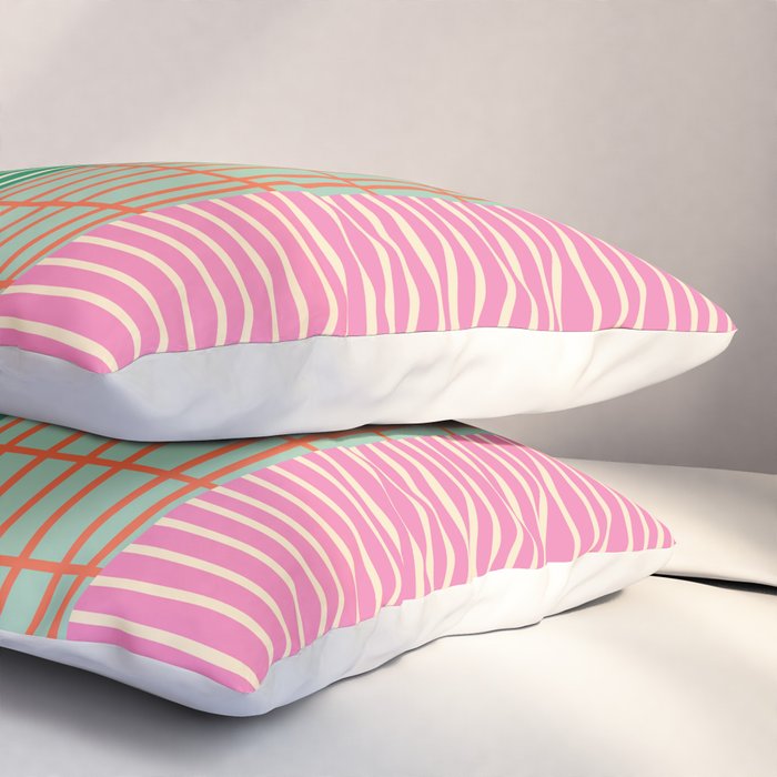 Finnish Patchwork Stripes Pattern Orange Green Pink Chartreuse Pillow Sham Gallery Image 3
