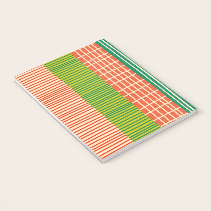 Finnish Patchwork Stripes Pattern Orange Green Pink Chartreuse Notebook Gallery Image 3
