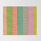 Finnish Patchwork Stripes Pattern Orange Green Pink Chartreuse Throw Blanket Gallery Image 2