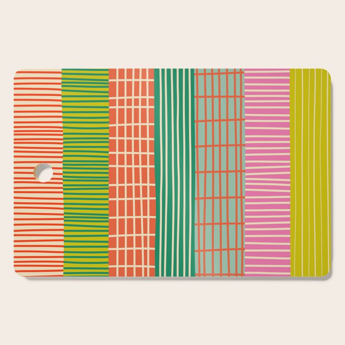 Finnish Patchwork Stripes Pattern Orange Green Pink Chartreuse Cutting Board Gallery Image 1