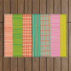 Finnish Patchwork Stripes Pattern Orange Green Pink Chartreuse Outdoor Rug Gallery Image 1