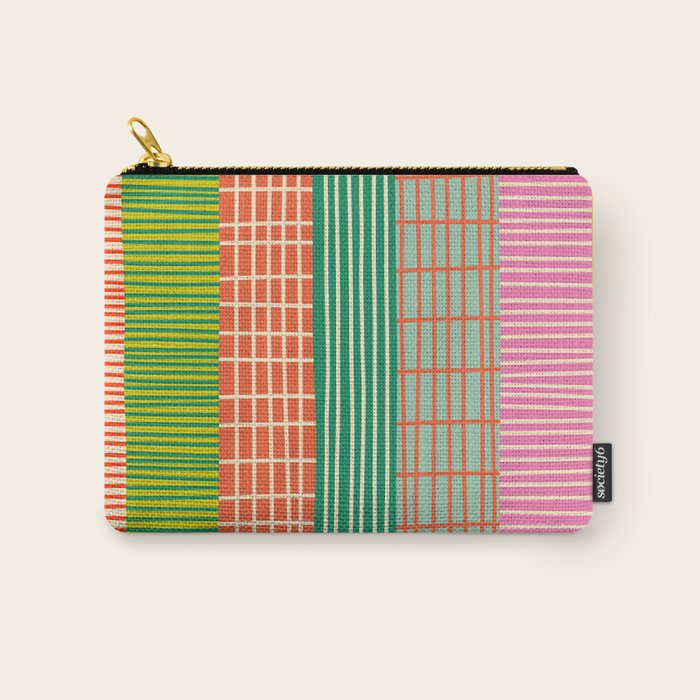 Finnish Patchwork Stripes Pattern Orange Green Pink Chartreuse Carry All Pouch Gallery Image 1