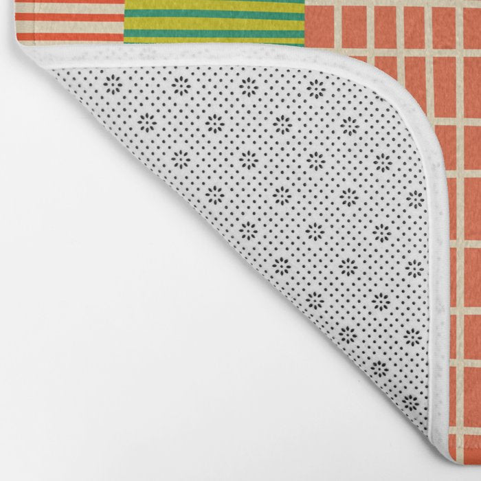 Finnish Patchwork Stripes Pattern Orange Green Pink Chartreuse Bath Mat Gallery Image 2