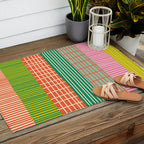 Finnish Patchwork Stripes Pattern Orange Green Pink Chartreuse Outdoor Rug Gallery Image 2