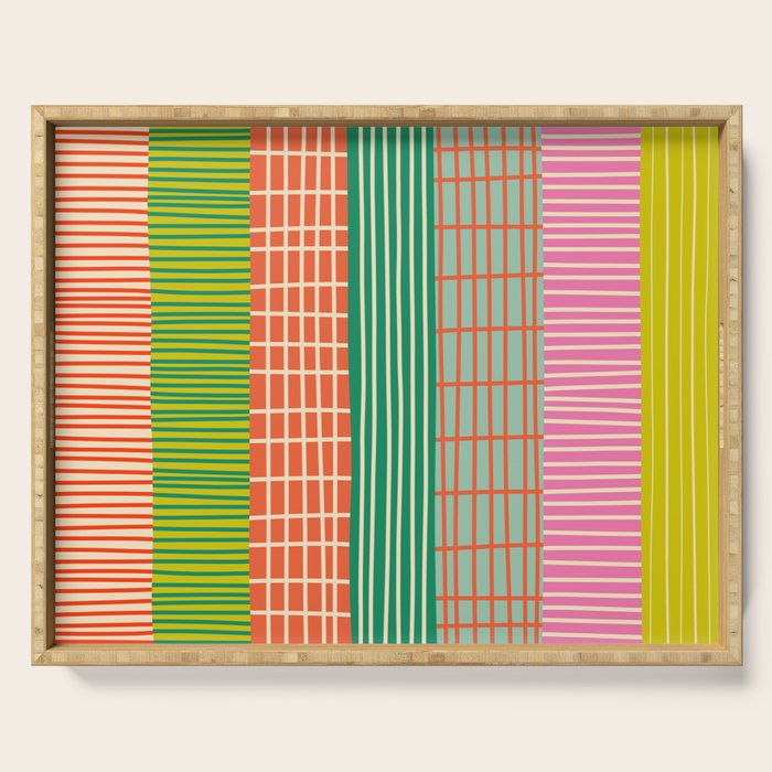 Finnish Patchwork Stripes Pattern Orange Green Pink Chartreuse Serving Tray Gallery Image 1