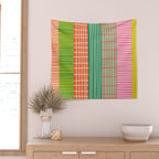 Finnish Patchwork Stripes Pattern Orange Green Pink Chartreuse Wall Tapestry Gallery Image 2