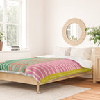 Finnish Patchwork Stripes Pattern Orange Green Pink Chartreuse Duvet Cover Gallery Image 2