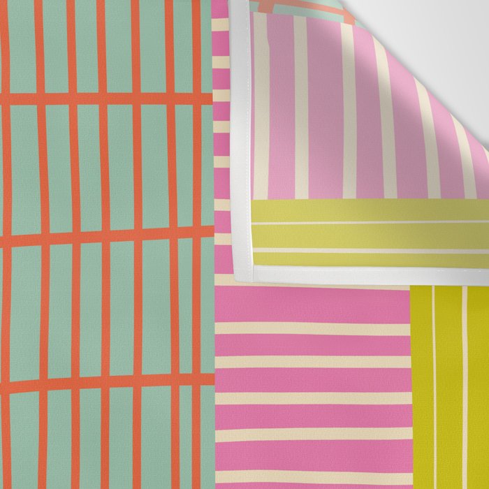 Finnish Patchwork Stripes Pattern Orange Green Pink Chartreuse Wall Tapestry Gallery Image 3