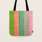 Finnish Patchwork Stripes Pattern Orange Green Pink Chartreuse Tote Bag Gallery Image 1