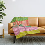 Finnish Patchwork Stripes Pattern Orange Green Pink Chartreuse Throw Blanket Gallery Image 1