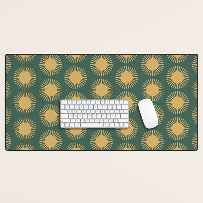 Boho Summer Sun Pattern X Kelly Green and Yellow Desk Mat Gallery Image 1