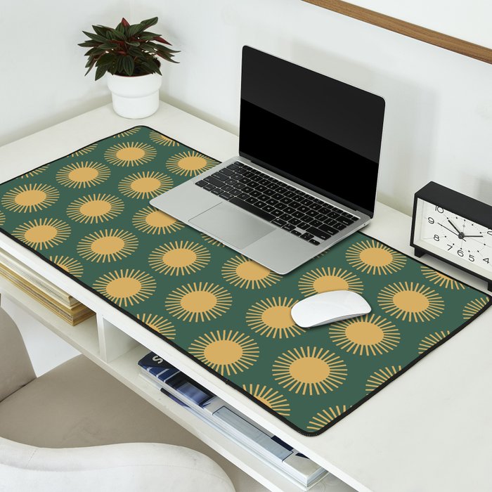 Boho Summer Sun Pattern X Kelly Green and Yellow Desk Mat Gallery Image 2