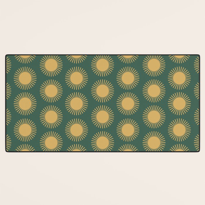 Boho Summer Sun Pattern X Kelly Green and Yellow Desk Mat Gallery Image 3