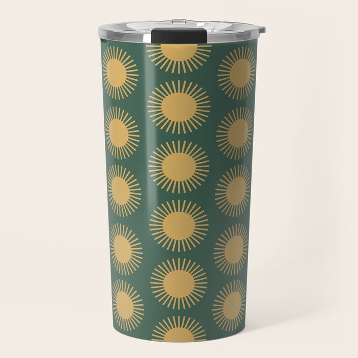 Boho Summer Sun Pattern X Kelly Green and Yellow Travel Mug Gallery Image 1