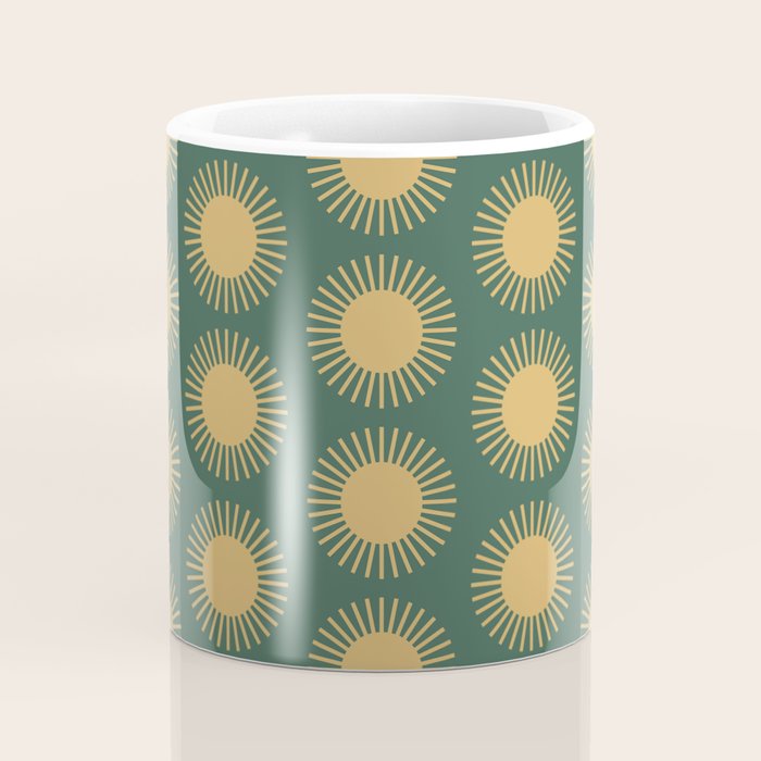 Boho Summer Sun Pattern X Kelly Green and Yellow Coffee Mug Gallery Image 4