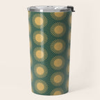 Boho Summer Sun Pattern X Kelly Green and Yellow Travel Mug Gallery Image 2