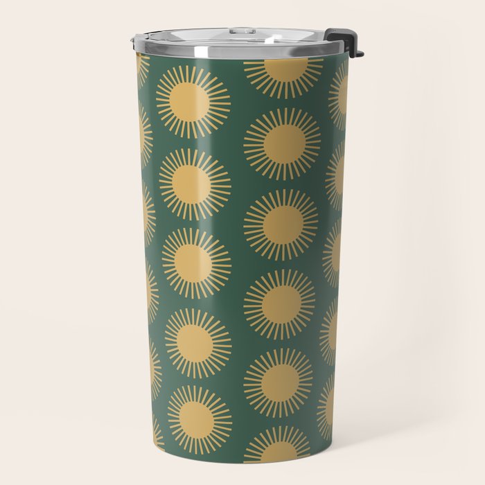 Boho Summer Sun Pattern X Kelly Green and Yellow Travel Mug Gallery Image 2