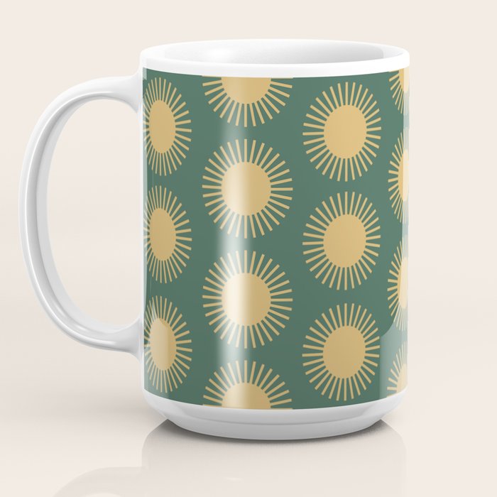 Boho Summer Sun Pattern X Kelly Green and Yellow Coffee Mug Gallery Image 3