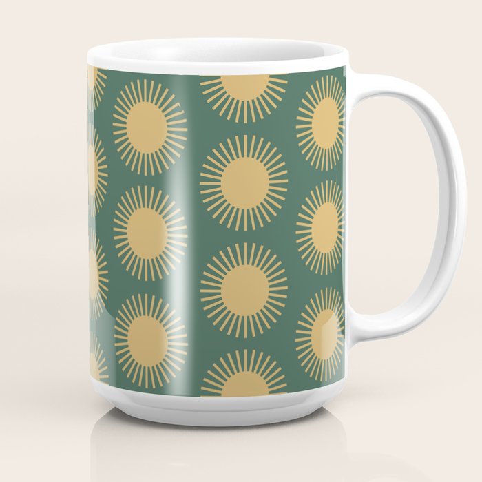 Boho Summer Sun Pattern X Kelly Green and Yellow Coffee Mug Gallery Image 2
