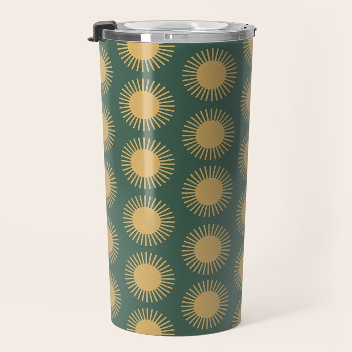 Boho Summer Sun Pattern X Kelly Green and Yellow Travel Mug Gallery Image 3