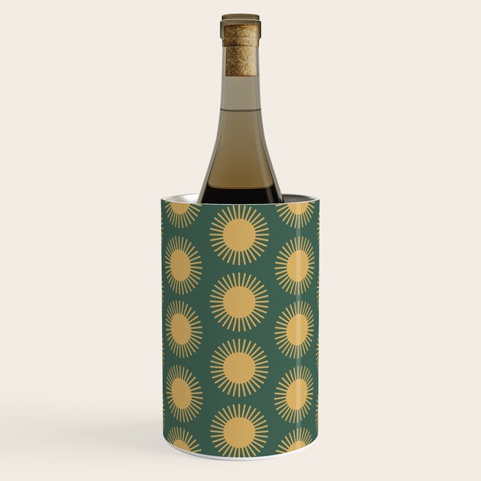 Boho Summer Sun Pattern X Kelly Green and Yellow Wine Chiller Gallery Image 1