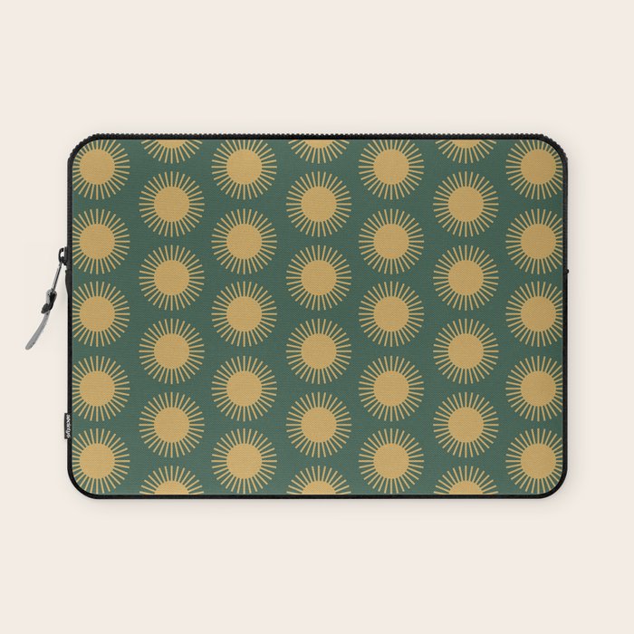 Boho Summer Sun Pattern X Kelly Green and Yellow Laptop Sleeve Gallery Image 1