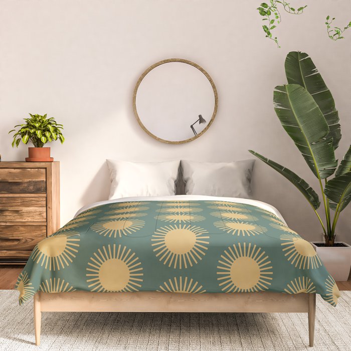 Boho Summer Sun Pattern X Kelly Green and Yellow Comforter Gallery Image 3