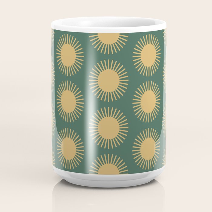 Boho Summer Sun Pattern X Kelly Green and Yellow Coffee Mug Gallery Image 4