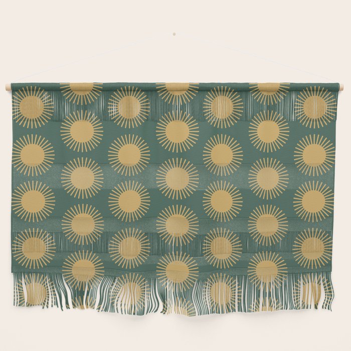 Boho Summer Sun Pattern X Kelly Green and Yellow Wall Hanging Gallery Image 1