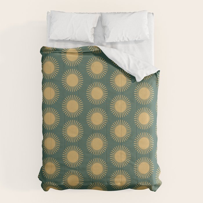 Boho Summer Sun Pattern X Kelly Green and Yellow Comforter Gallery Image 6