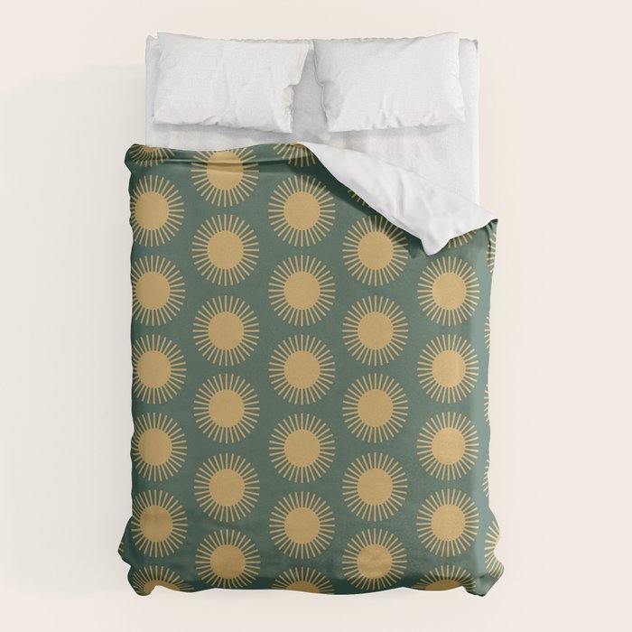 Boho Summer Sun Pattern X Kelly Green and Yellow Duvet Cover Gallery Image 1