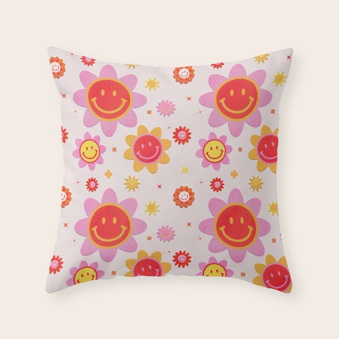 Smiling Flower Faces  Throw Pillow Gallery Image 6