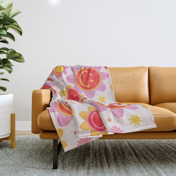 Smiling Flower Faces  Throw Blanket Gallery Image 1