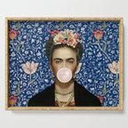 Woman  Blowing a pink Bubble gum with vintage Medway tapestry Serving Tray Gallery Image 1