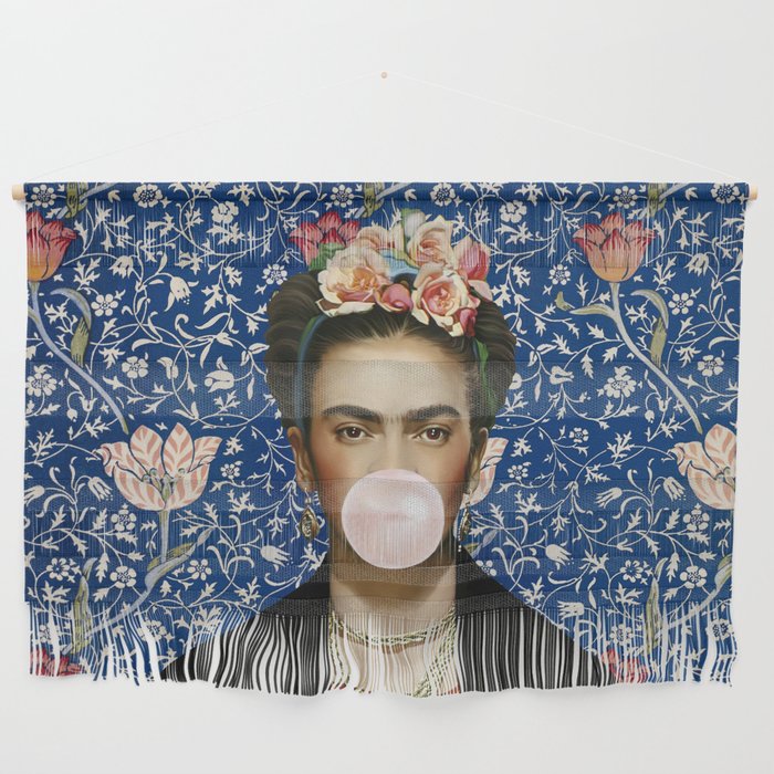 Woman  Blowing a pink Bubble gum with vintage Medway tapestry Wall Hanging Gallery Image 1