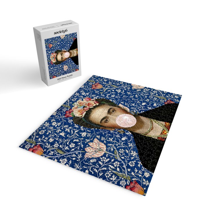 Woman  Blowing a pink Bubble gum with vintage Medway tapestry Jigsaw Puzzle Gallery Image 2