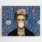 Woman  Blowing a pink Bubble gum with vintage Medway tapestry Jigsaw Puzzle Gallery Image 1