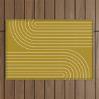 Minimal Line Curvature LXXVIII Golden Chartreuse Mid Century Modern Arch Abstract Outdoor Rug Gallery Image 1