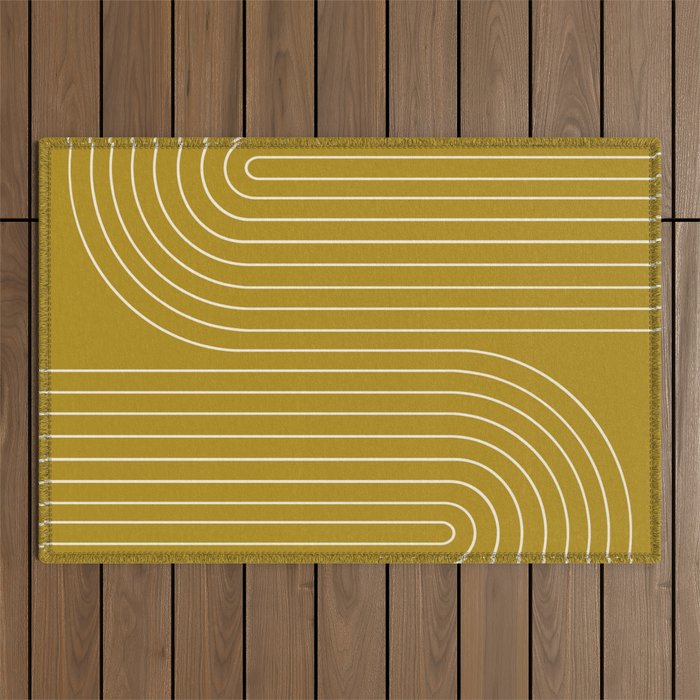 Minimal Line Curvature LXXVIII Golden Chartreuse Mid Century Modern Arch Abstract Outdoor Rug Gallery Image 1