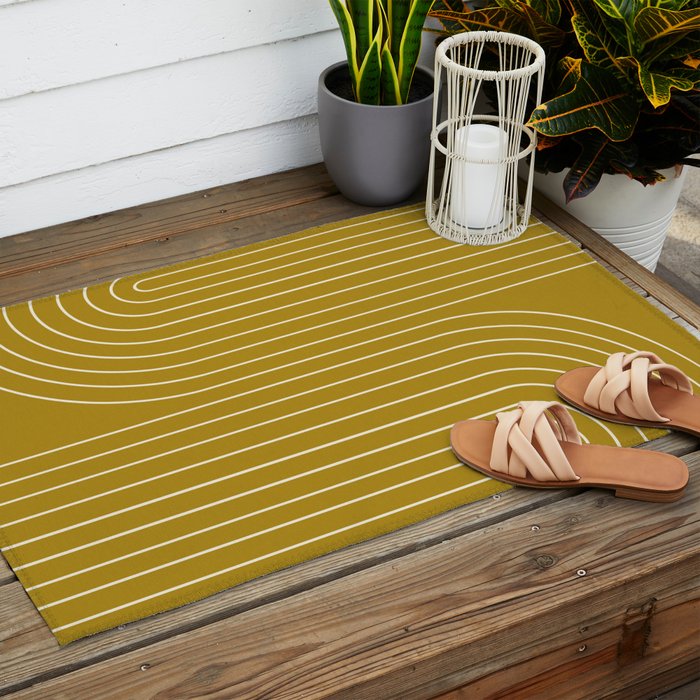 Minimal Line Curvature LXXVIII Golden Chartreuse Mid Century Modern Arch Abstract Outdoor Rug Gallery Image 2