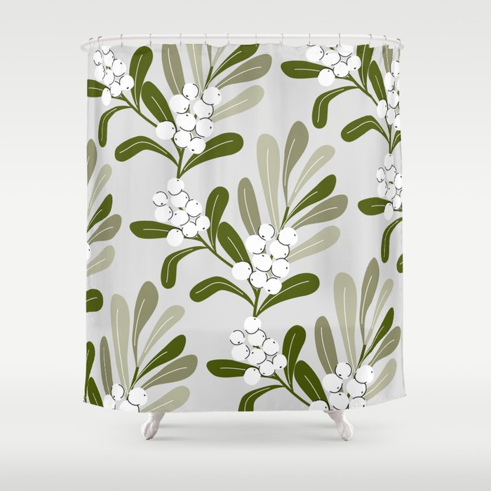 Mistletoe Pattern - Green Shower Curtain Gallery Image 1