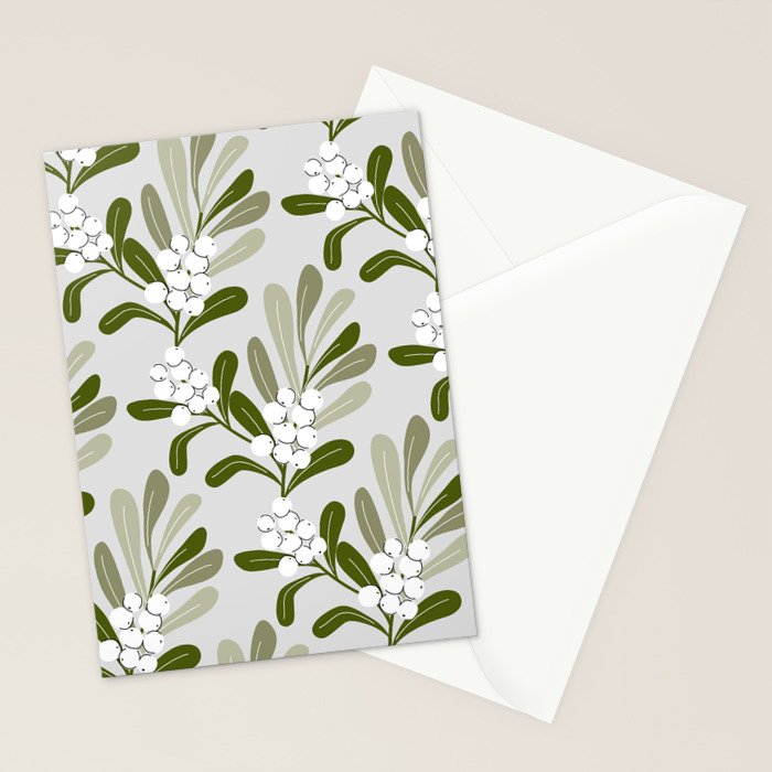 Mistletoe Pattern - Green Stationery Card Gallery Image 2