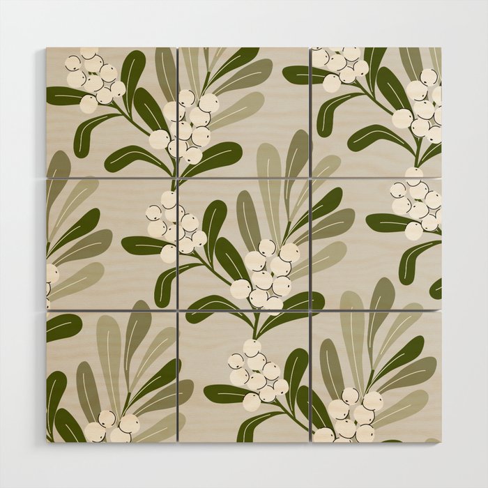Mistletoe Pattern - Green Wood Wall Art Gallery Image 1