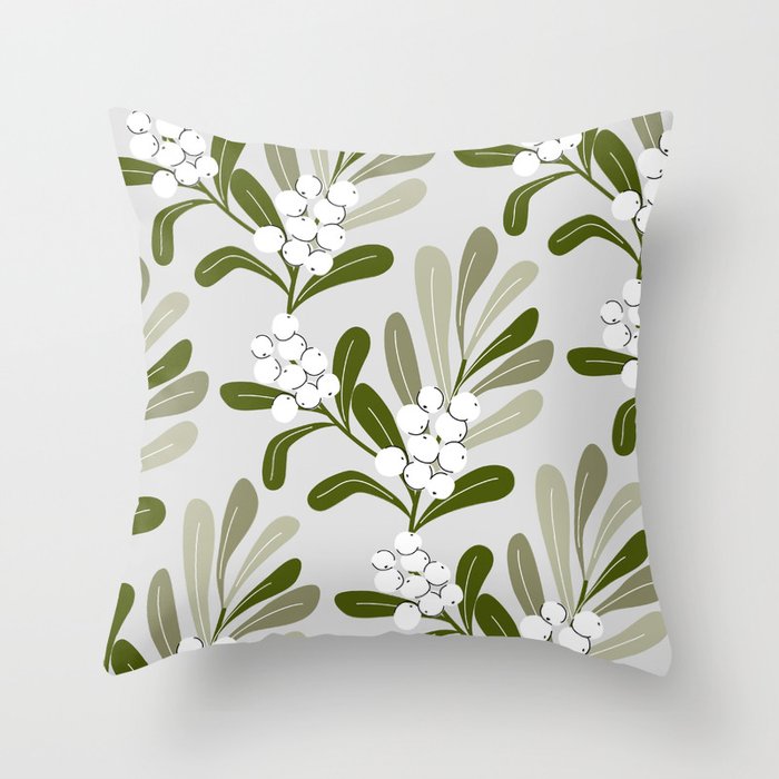Mistletoe Pattern - Green Throw Pillow Gallery Image 1