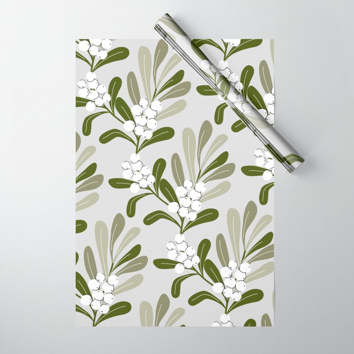 Mistletoe Pattern - Green Wrapping Paper Gallery Image 1