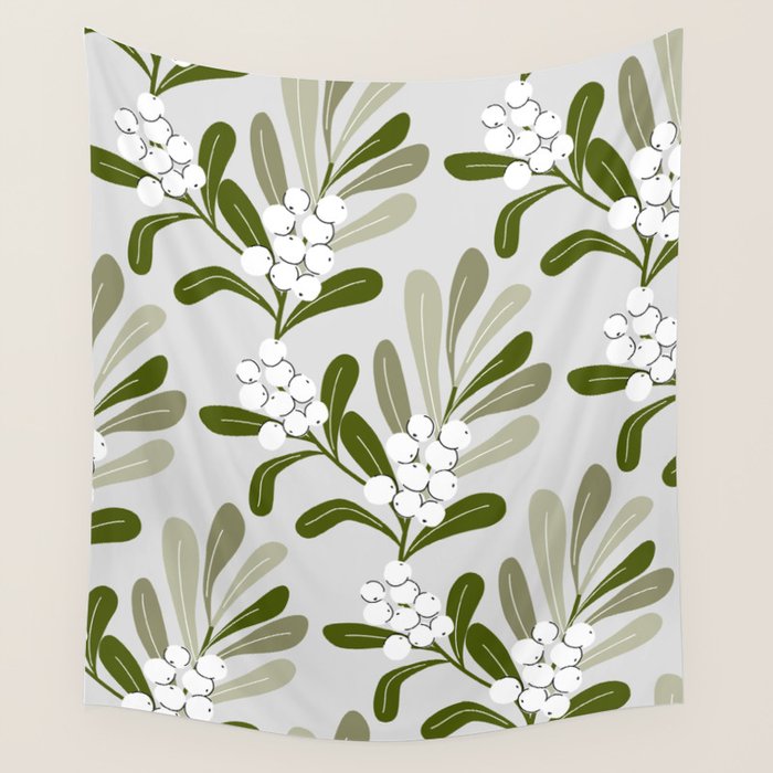 Mistletoe Pattern - Green Wall Tapestry Gallery Image 1