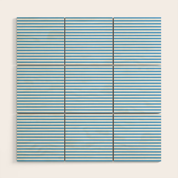 Thin Stripes Blue and White Striped Pattern Wood Wall Art Gallery Image 1