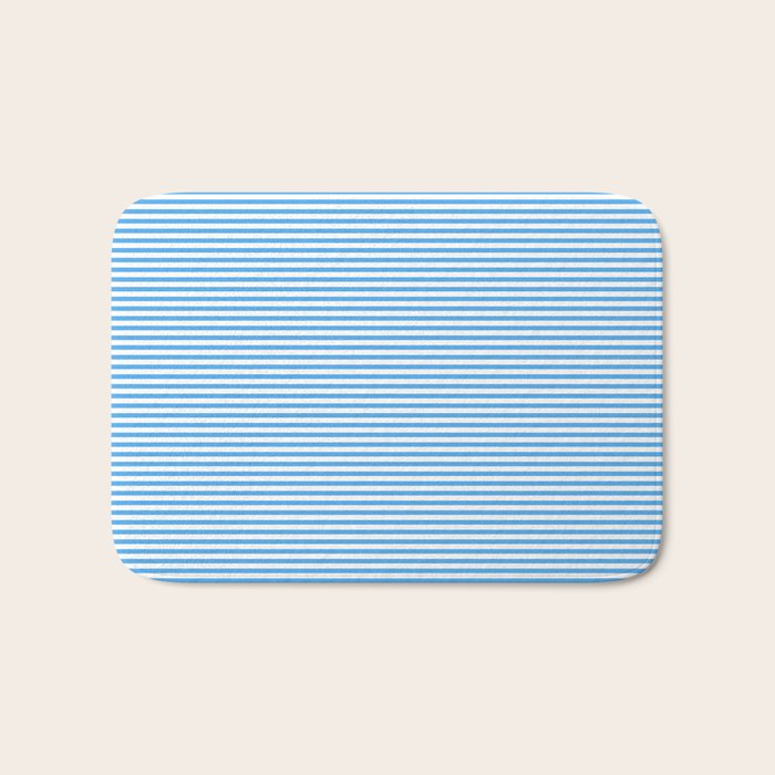 Thin Stripes Blue and White Striped Pattern Bath Mat Gallery Image 1